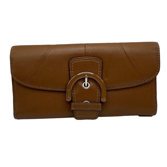 Coach Chestnut Brown Smooth Leather Soho Buckle Trifold Snap Continental Wallet - Picture 1 of 9